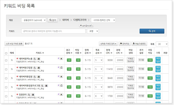 키워드 비딩 목록